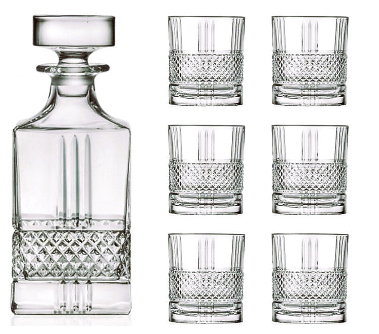 RCR Italy Brillante Whisky 7PC Set (1 Decanter, 6 Glasses)