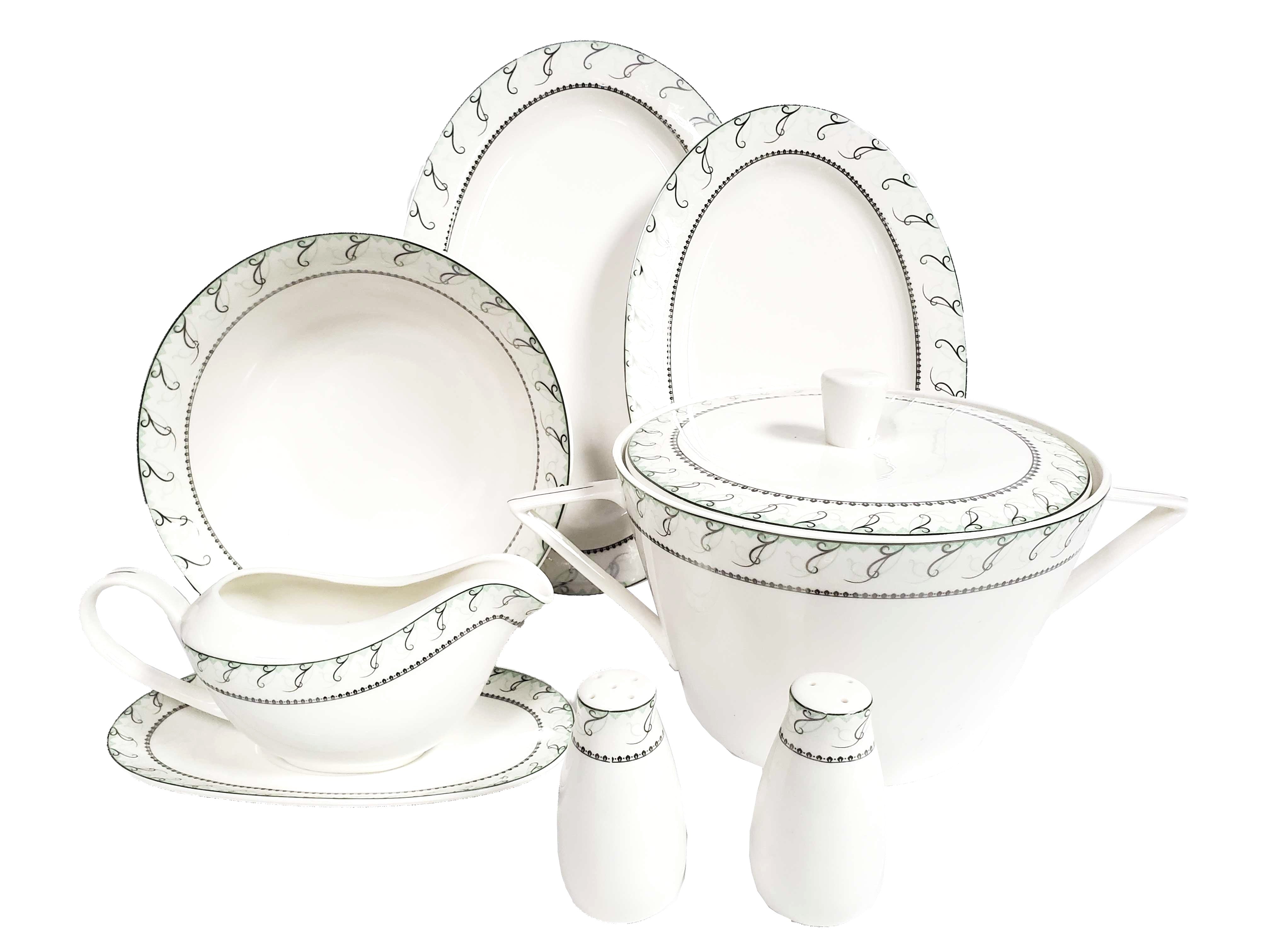 Dinnerware 86 piece Maria Platinum Bone China complete set from Success Collection