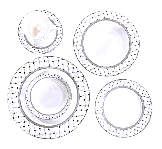 Dinnerware 24 Piece Set, Service for 4, Atlas Platinum Collection by Success Bone China, Light weight, Extra white Body, Extra strong, chip resistant